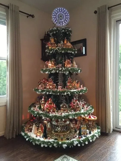 Albero di Natale con ruota panoramica (con treni, ruota panoramica, case illuminate)