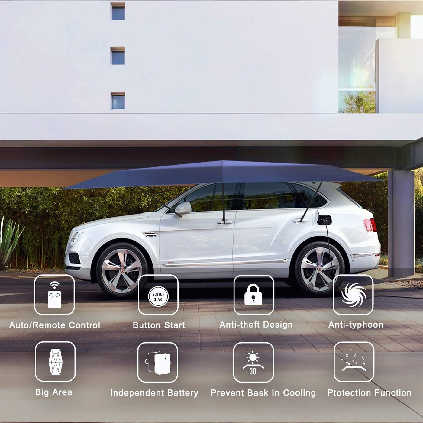 Tettoia Carport Estate Anti-UV Controllo Wireless Tenda Ombrello