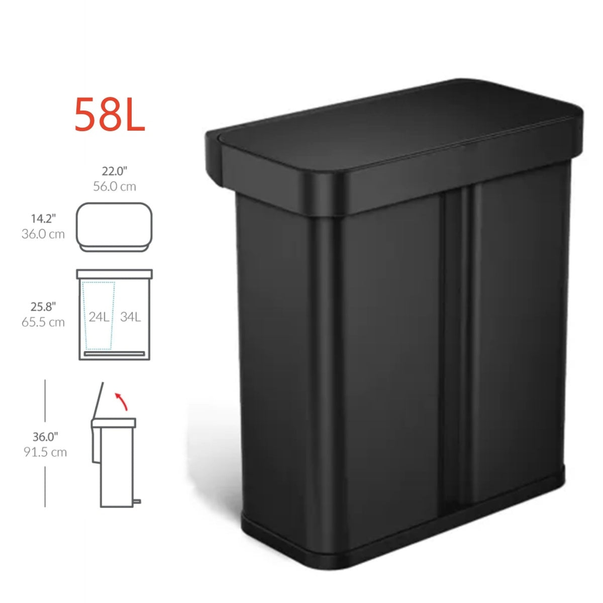 58L-Cestino rettangolare a pedale a doppio scomparto-Cestino con sensore intelligente