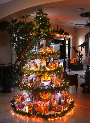 Albero di Natale con ruota panoramica (con treni, ruota panoramica, case illuminate)