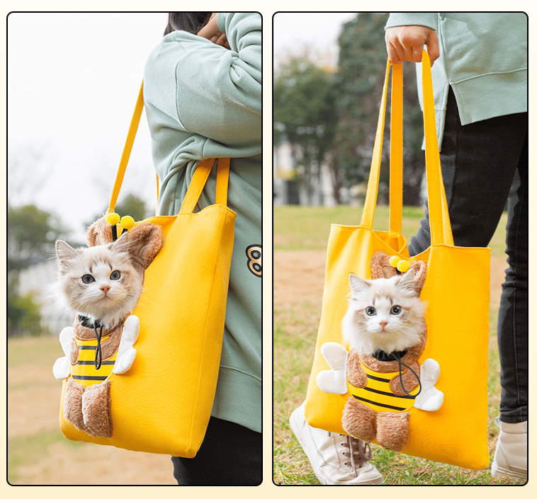 2023 Borsa di tela per animali domestici Borsa da viaggio a forma di ape per piccoli gatti