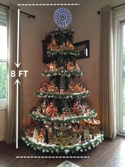 Albero di Natale con ruota panoramica (con treni, ruota panoramica, case illuminate)