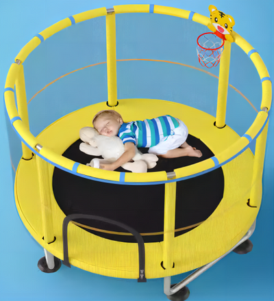 Trampolino domestico per bambini con rete di sicurezza e accessori