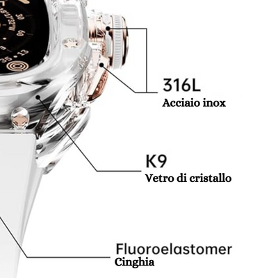 Kit cinturino in fluoroelastomero e cassa in acciaio inossidabile per Apple Watch