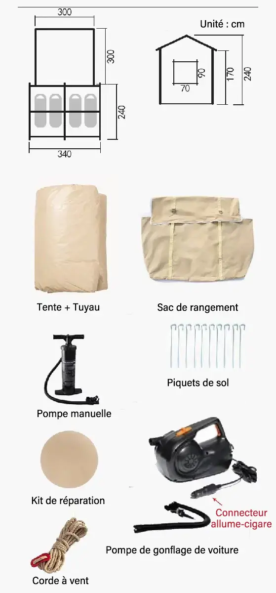 Tenda gonfiabile automatica leggera in tessuto Oxford