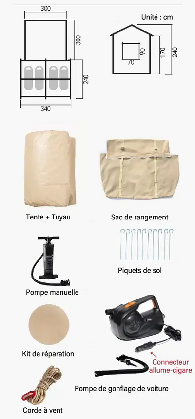 Tenda gonfiabile automatica leggera in tessuto Oxford