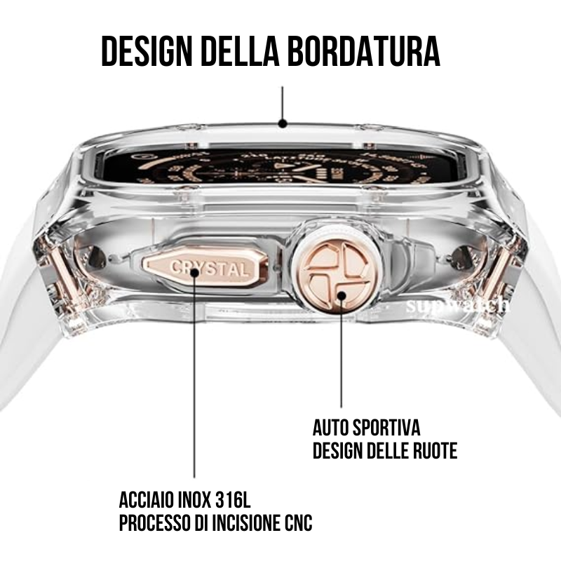 Kit cinturino in fluoroelastomero e cassa in acciaio inossidabile per Apple Watch