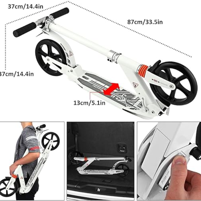Monopattino pieghevole con ripiegamento facilitato, freno e ruote grandi
