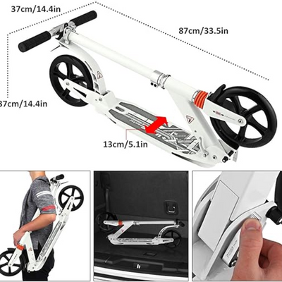 Monopattino pieghevole con ripiegamento facilitato, freno e ruote grandi