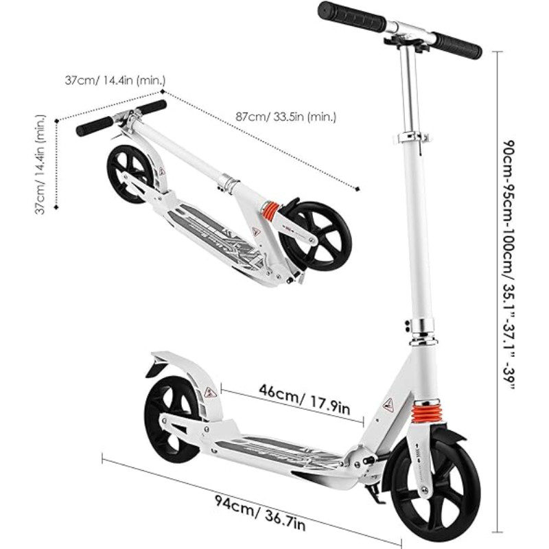 Monopattino pieghevole con ripiegamento facilitato, freno e ruote grandi