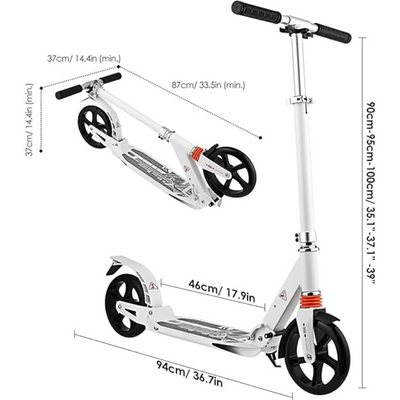 Monopattino pieghevole con ripiegamento facilitato, freno e ruote grandi