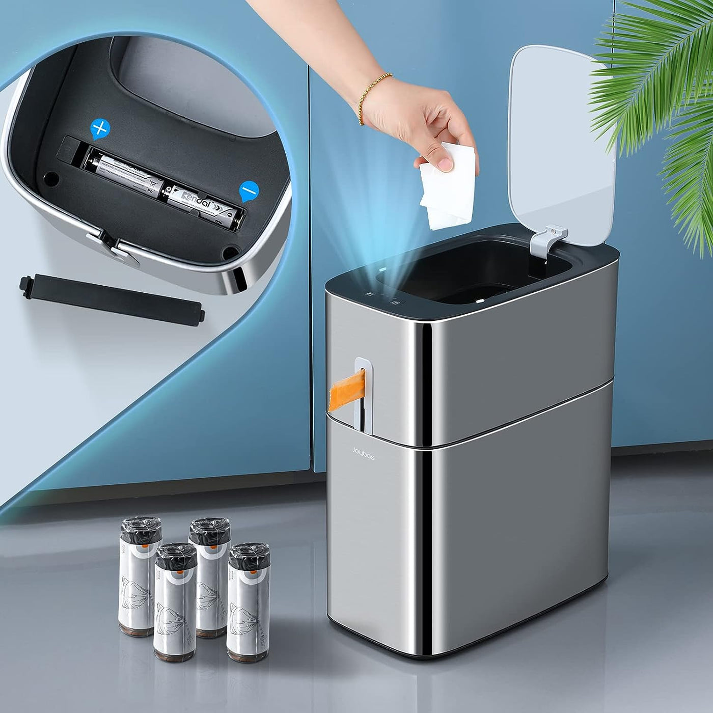 Cestino in acciaio inox con sensore di movimento da 17 l