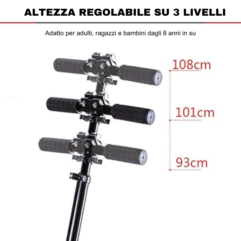 Monopattino pieghevole con ripiegamento facilitato, freno e ruote grandi