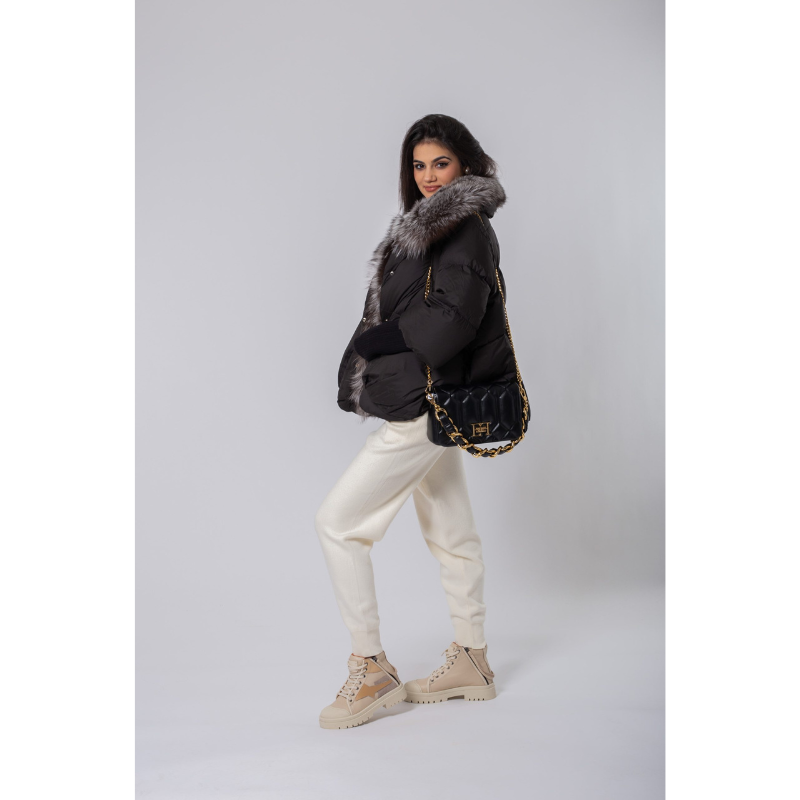 Piumino con Cappuccio in Pelliccia di Volpe