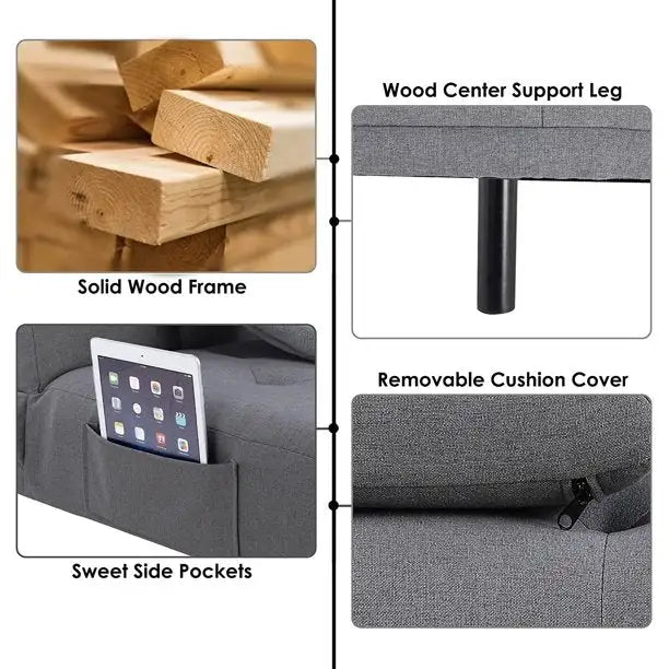 Divano letto futon trasformabile, divano letto pieghevole da 168,5 cm con braccioli rimovibili e 2 portabicchieri