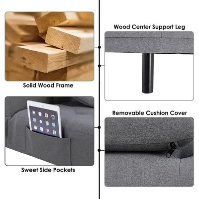 Divano letto futon trasformabile, divano letto pieghevole da 168,5 cm con braccioli rimovibili e 2 portabicchieri