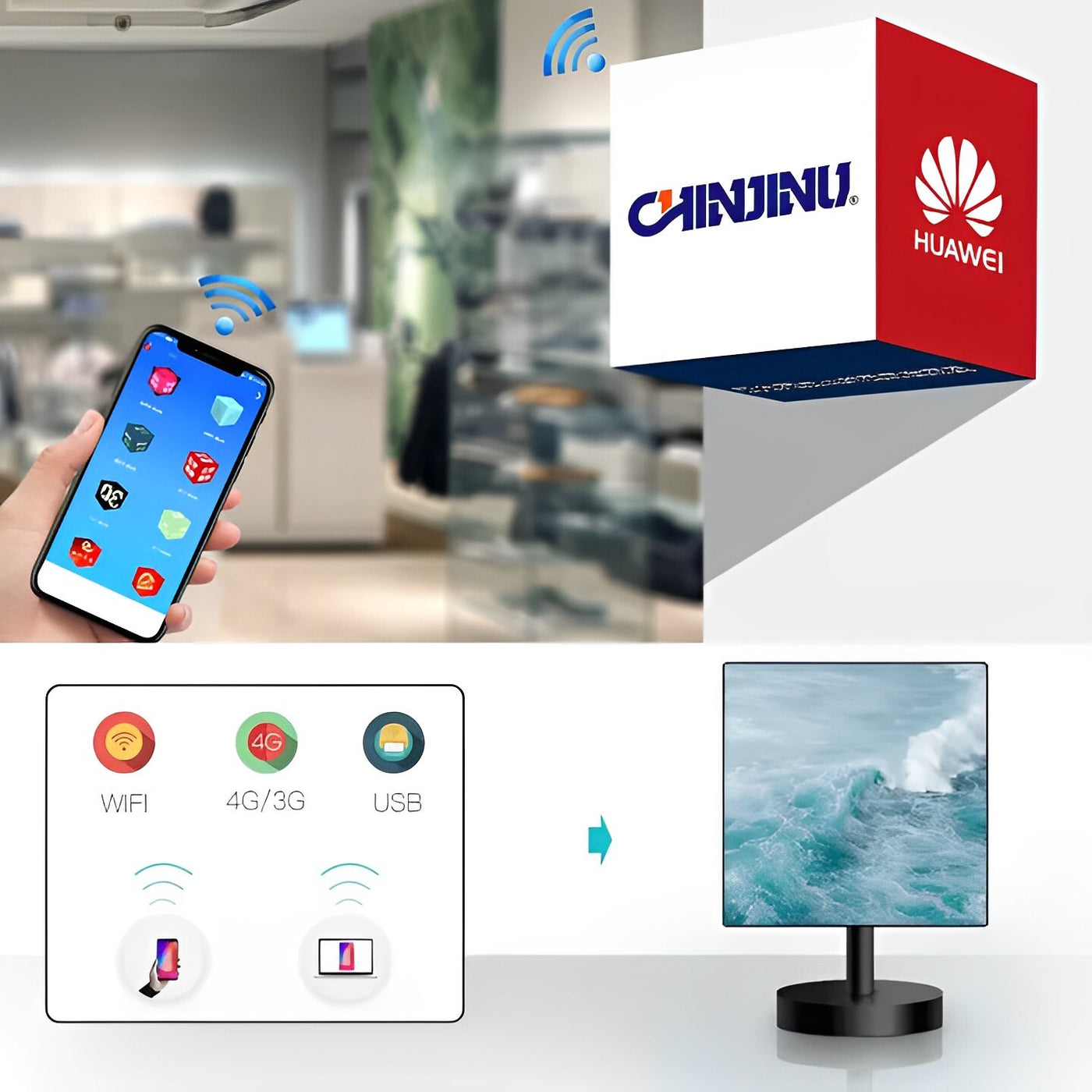 Display LED a cubo a 5 facce: effetti HD personalizzati WIFl e spettacolo video dinamico