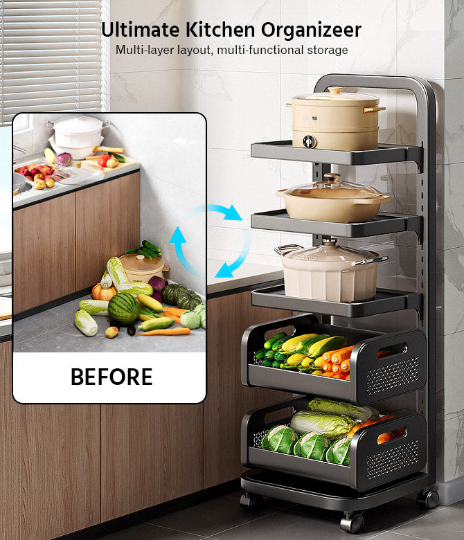 Carrello regolabile per frutta e verdura con ruote