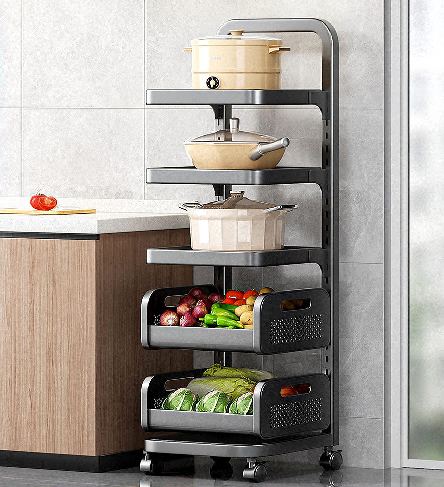 Carrello regolabile per frutta e verdura con ruote